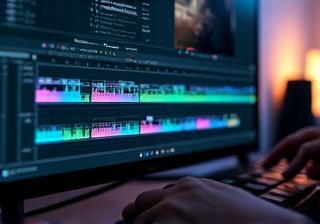 Linha do tempo de edição de vídeo em uma tela de computador